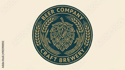 Craft Brewery Beer Company Emblem with Hop Flower.
