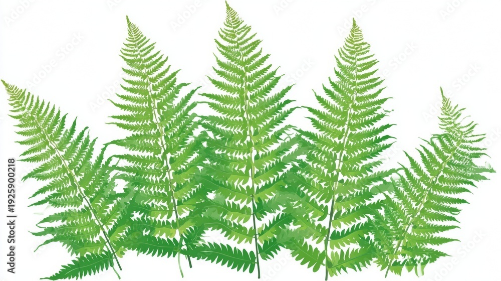 Obraz premium Green ferns with delicate fronds on white background.