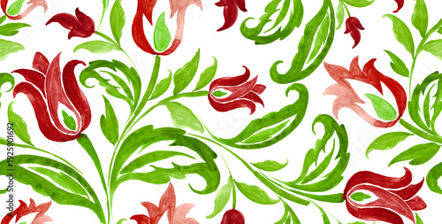 Seamless watercolor flower pattern. Creative ebru art background with abstract paint.