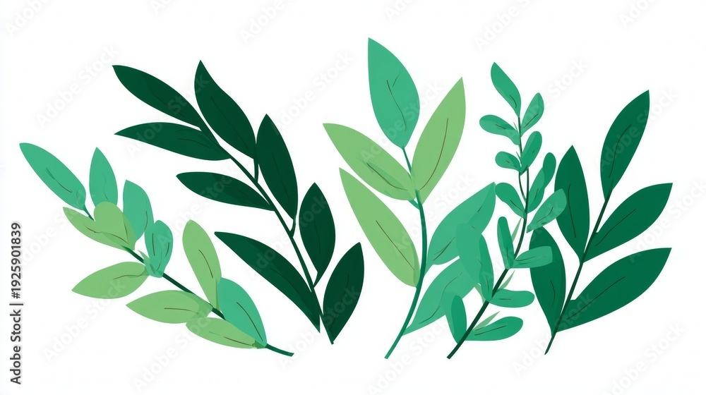 Fototapeta premium Collection of green leaves in various shades and arrangements.
