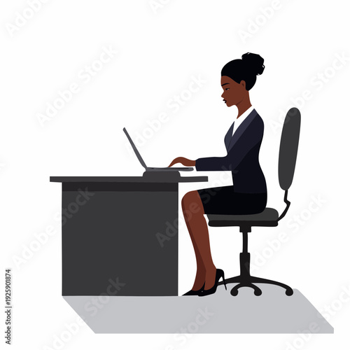 Businesswoman Silhouette Working on Laptop