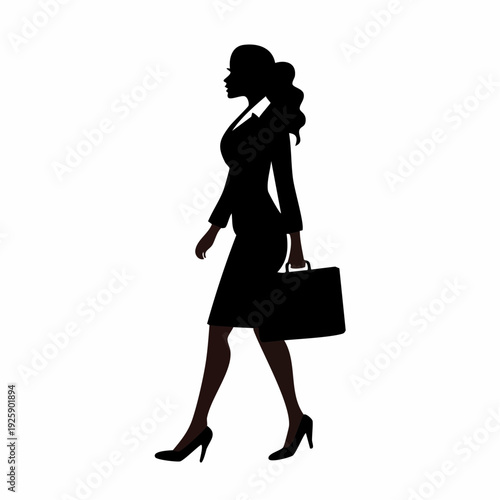 Businesswoman Silhouette Walking with Briefcase