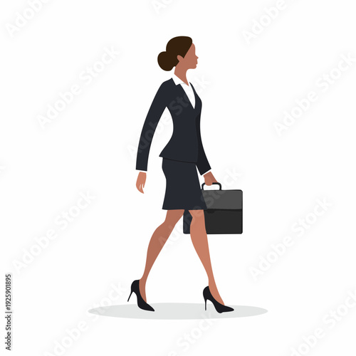 Corporate Woman Walking with Briefcase Side View