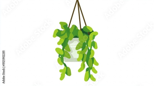 Hanging Potted Plant with Green Leaves.