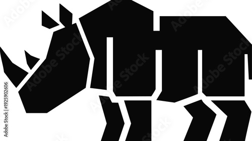 Geometric Silhouette of a Rhinoceros in Black and White.