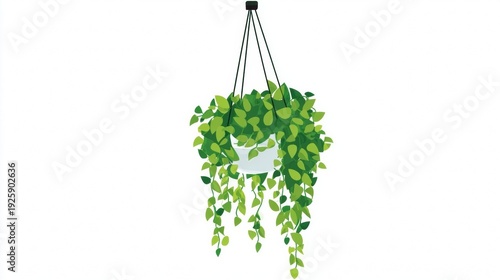 Hanging Potted Plant with Green Leaves and White Flowers.