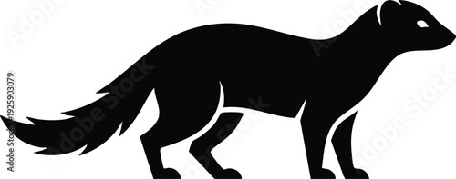 Silhouette of a Ferret Standing Alert on a White Background.