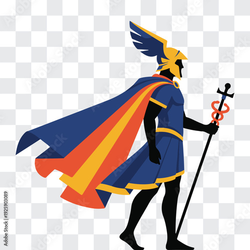 Hermes Silhouette with Winged Helmet and Flowing Cloak