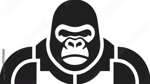 Stylized Black and White Gorilla Icon 1.