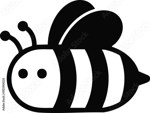 Stylized Black and White Icon of a Cute Bee.