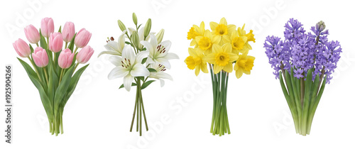 Colorful flower bouquets display floral shop isolated on transparent background