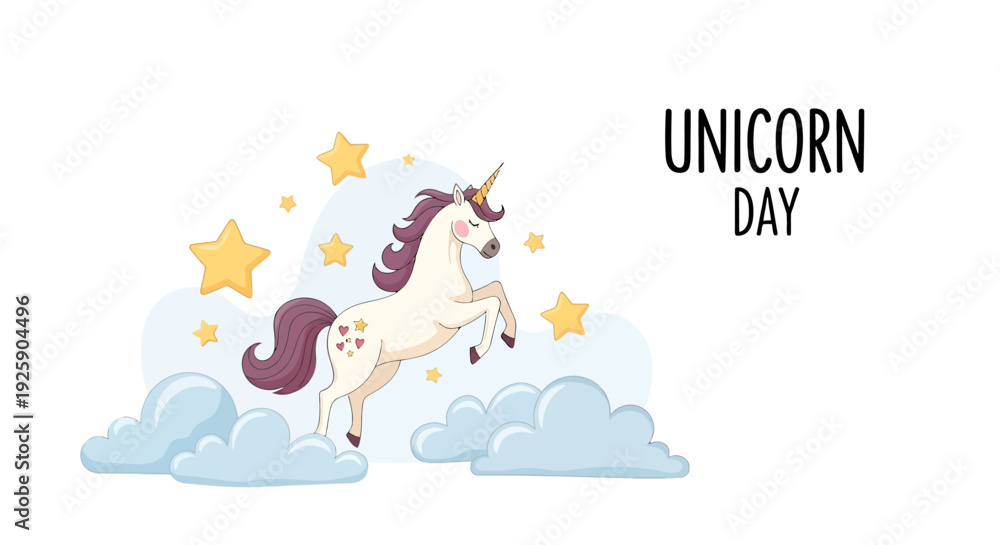 Fototapeta premium White Unicorn with Purple Mane Illustration.