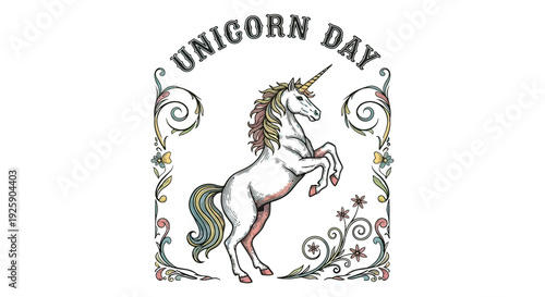 Illustrated Unicorn with Flowing Mane.