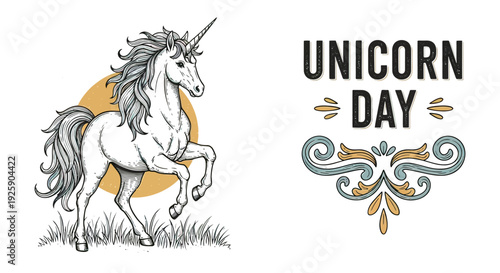 Illustration of a white unicorn with flowing mane.