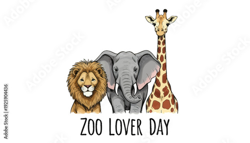 Lion Elephant Giraffe Illustration Zoo Animals.