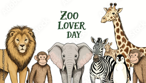 Lion Elephant Monkey Zebra Giraffe Penguin Cartoon Animals.