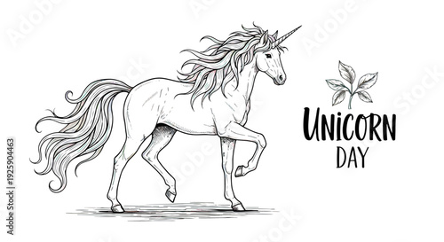 Unicorn Illustration with Flowing Mane and Tail.