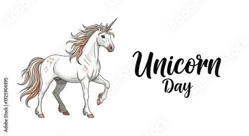 White Unicorn with Flowing Mane Running.