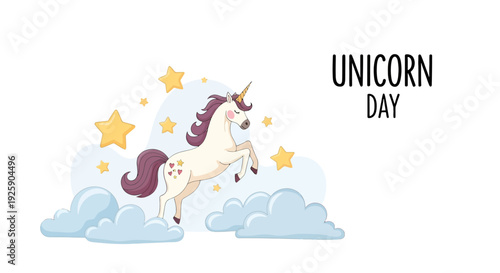 White Unicorn with Purple Mane Illustration.