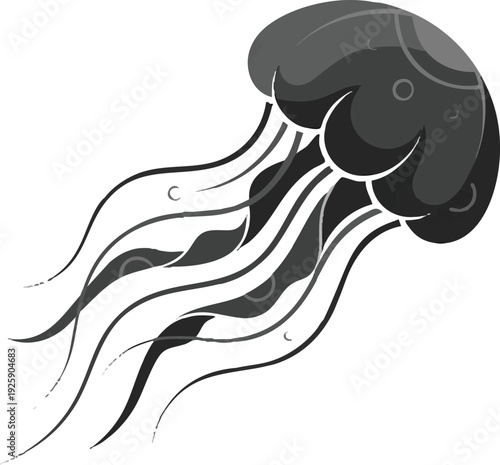Stylized Black and White Jellyfish Illustration 1.