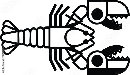 Stylized Black and White Lobster Illustration Icon.