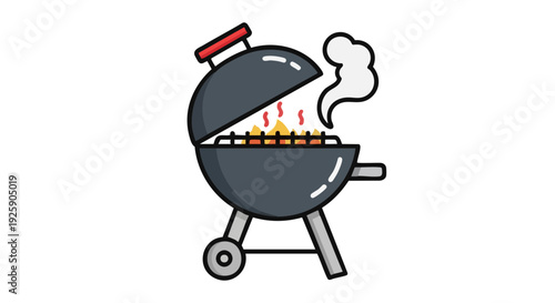 Barbecue grill icon with hot flames and smoke. Vector illustration for a summer cookout or party.