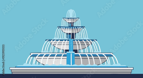 Vector illustration of a classic tiered water fountain. Flat design graphic of a cascading park fountain.