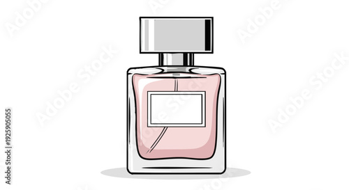 Vector illustration of a chic glass perfume bottle with pink fragrance, isolated on a black background.
