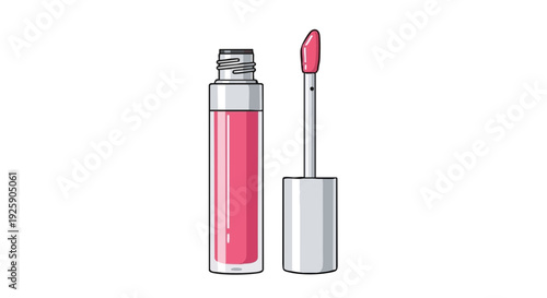 Pink lip gloss vector illustration with applicator wand on black background