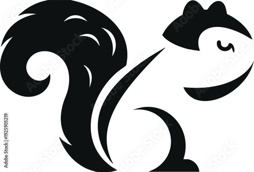 Stylized Black and White Squirrel Silhouette Icon.