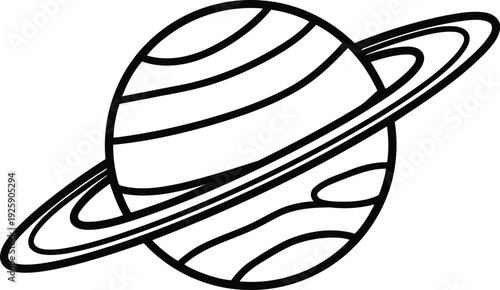 Saturn planet illustration with rings in black lines