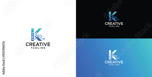 technology logo vector. K initial logo design