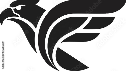 Stylized Black Silhouette of a Fierce Eagle in Flight.