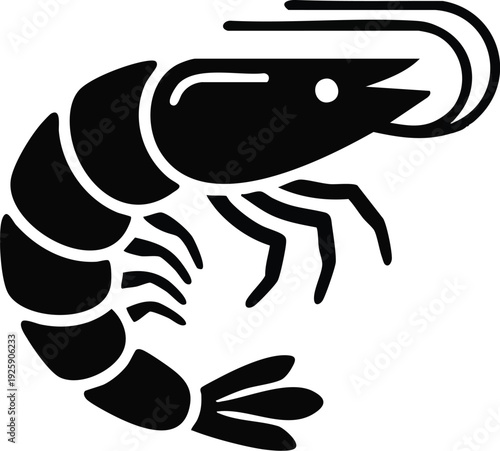 Stylized Black Silhouette of a Shrimp Icon.
