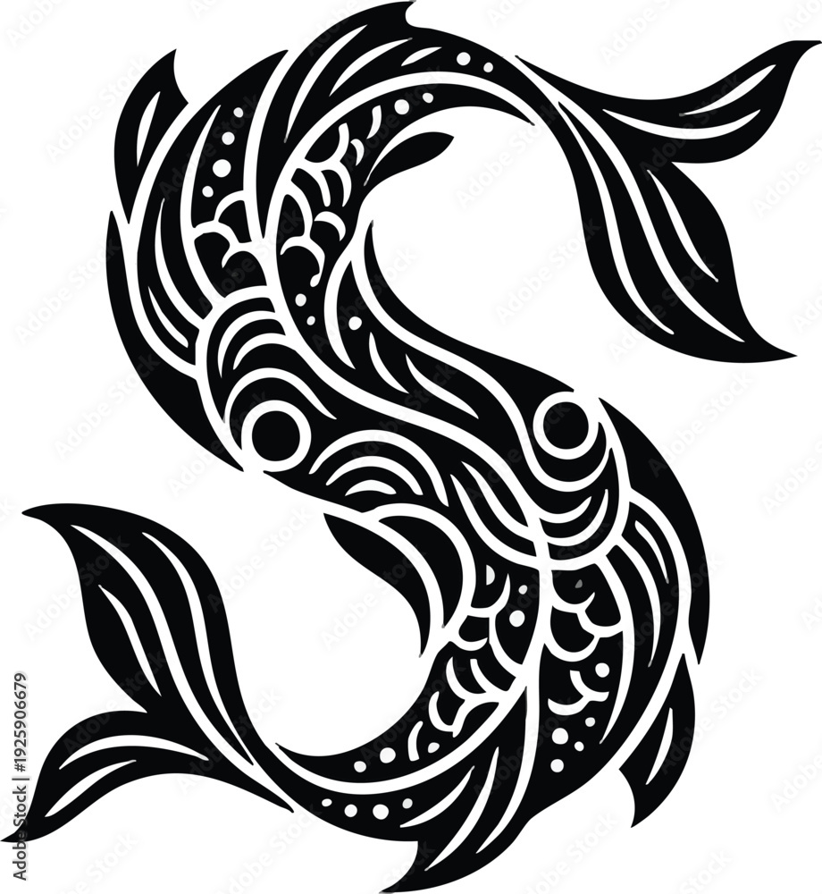 Obraz premium Stylized Pisces Zodiac Symbol with Two Fish.