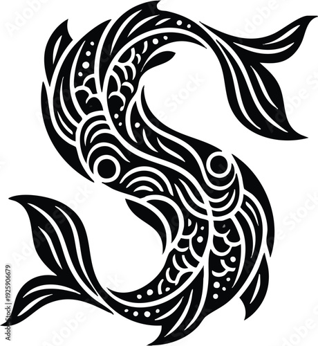 Stylized Pisces Zodiac Symbol with Two Fish.