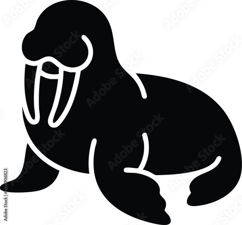 Stylized Silhouette of a Walrus with Prominent Tusks.