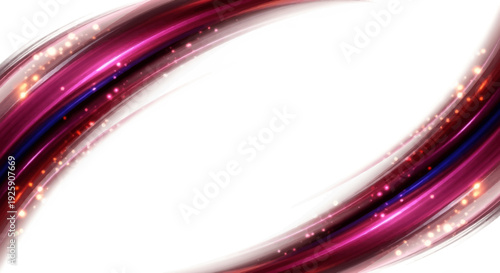 Vibrant pink and purple abstract design with sparkling lights forming a curved border on a white background for decoration or festive use