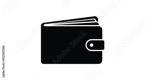 Simple black and white icon of a closed wallet with a snap