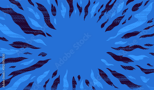 Cartoon Anime Burst Background. Manga Comic Vector Explosion Effect. Blue Fire Flame Radial Pattern with Texture.