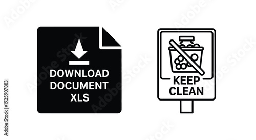 Download and keep clean signage xls document and waste bin symbols