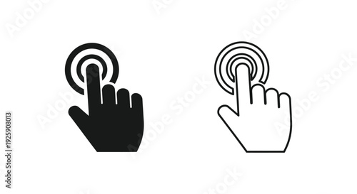 Two hand icons depicting a finger pressing a circular button