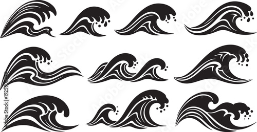 Black and white wave illustrations on clean background