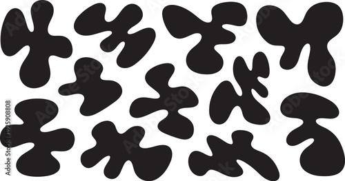 Abstract Black Shapes on White Background Pattern Design