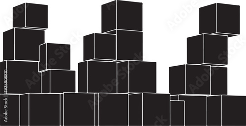 Black boxes stacked in a pyramid shape formation structure