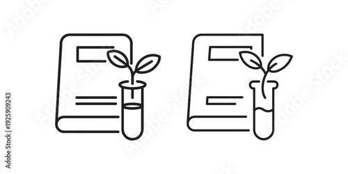 Science book with plant in test tube vector illustration depicting education and biology concepts for academic research or environmental learning projects