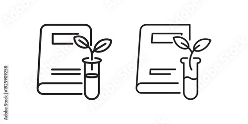 Educational book with plant in test tube vector graphic representing environmental studies and scientific research for students and school curriculum design
