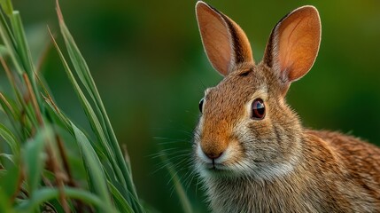 Wild rabbit in green grass  minimalist nature photography