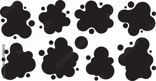 Black ink blots on white background abstract art design