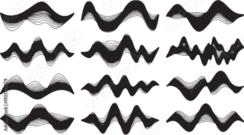 Collection of abstract black wavy lines and shapes vector graphics